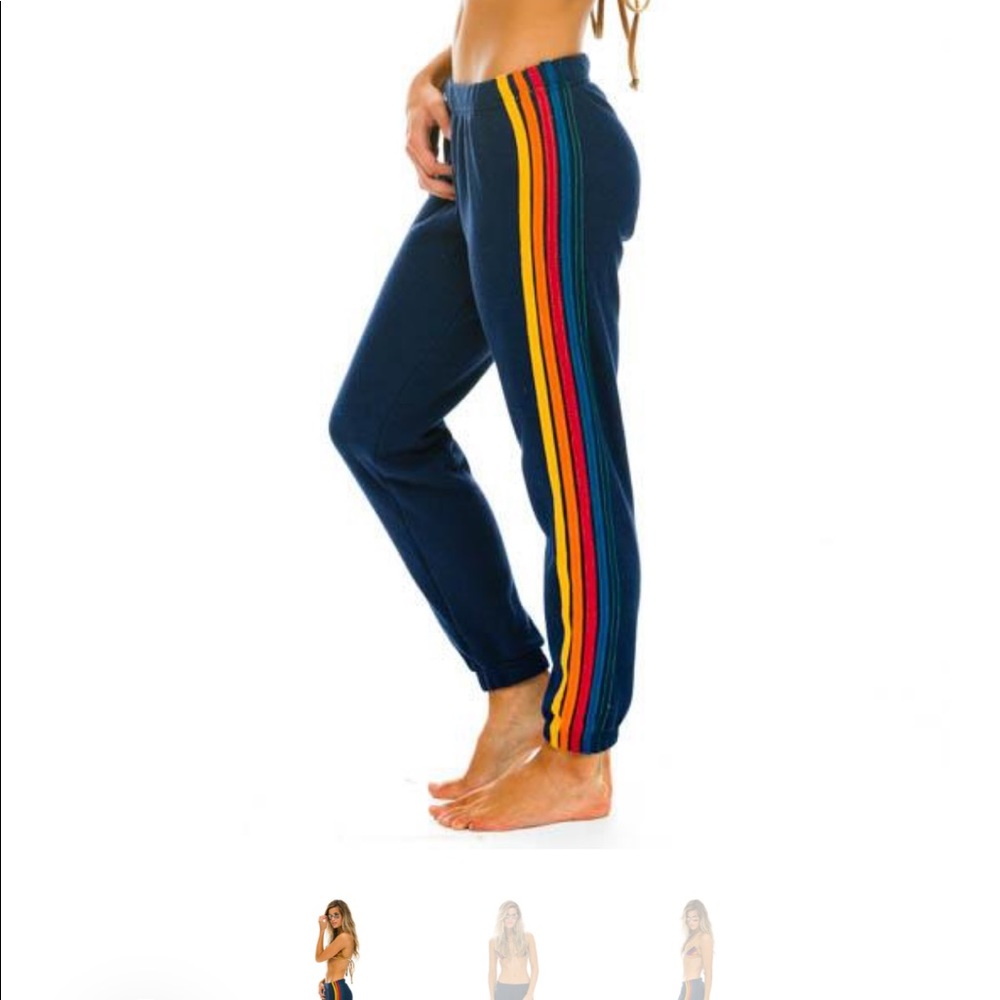 Aviator Nation Navy Track Pants with Rainbow Stripes